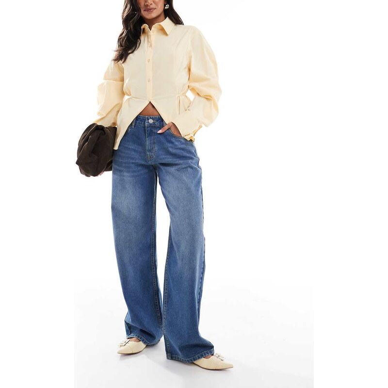 Daisy Street luna mid rise relaxed straight leg jean in blue