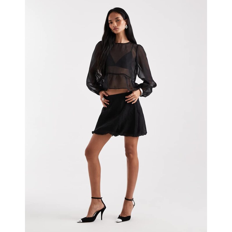 Vero Moda organza puffball hem mini skirt co-ord in black 110556181