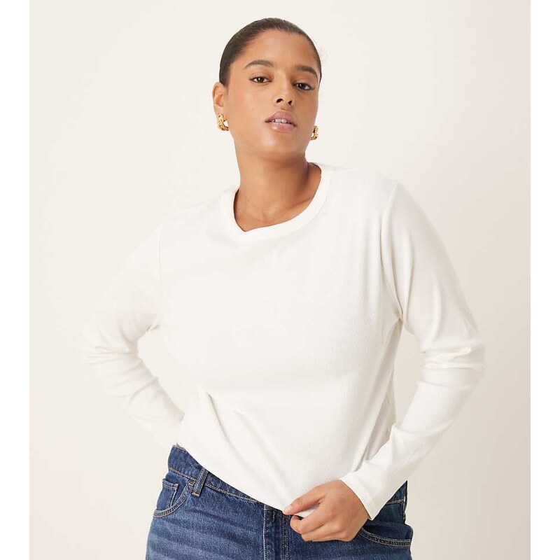 ASOS Curve ASOS DESIGN Curve rib crew neck long sleeve top in