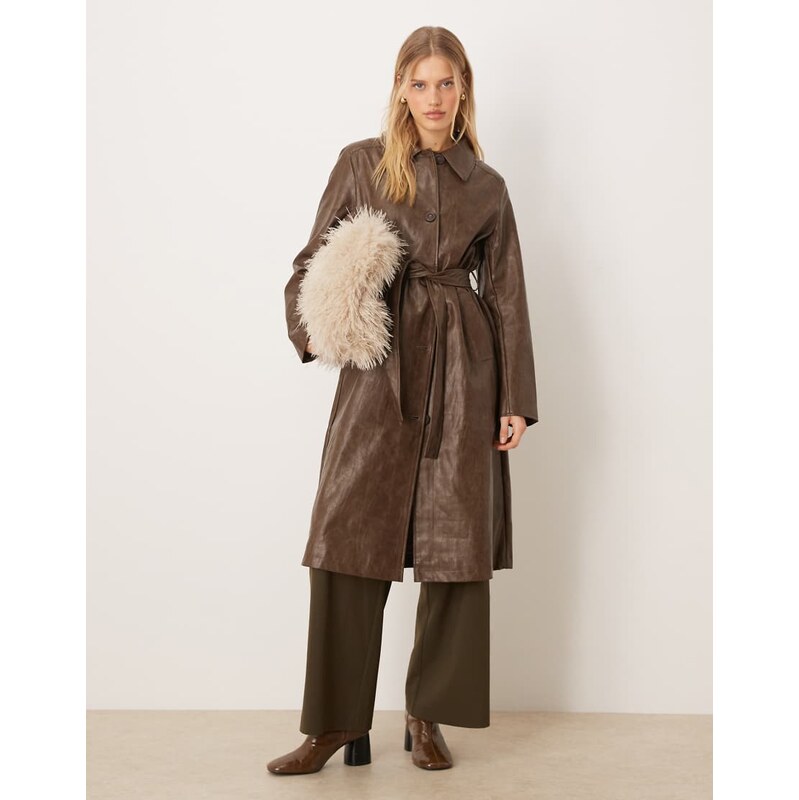Vila long coated formal coat in brown 110556236