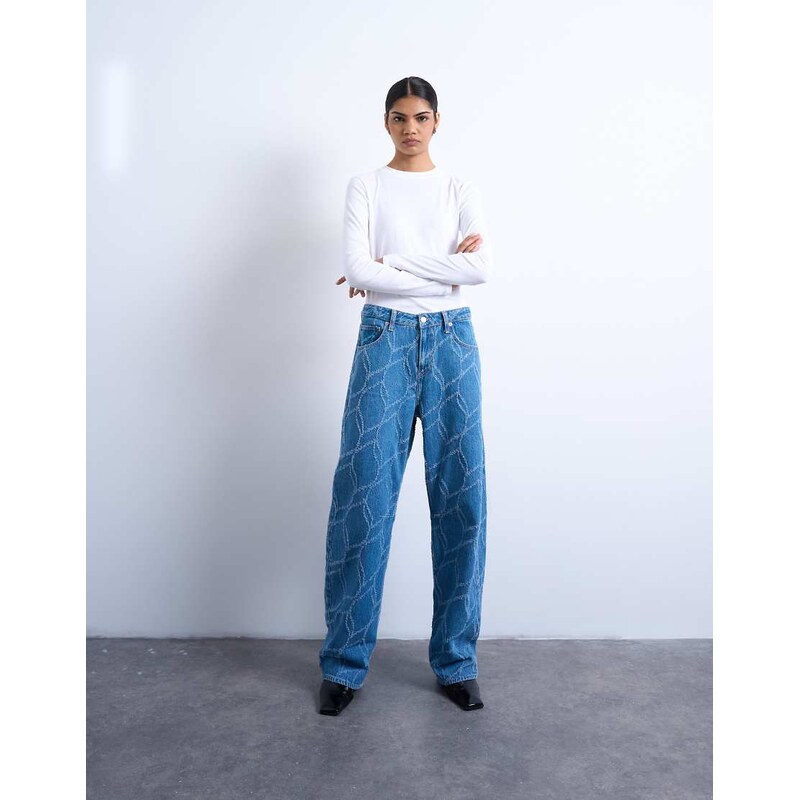 Topshop textured barrel jean in bleach-Blue