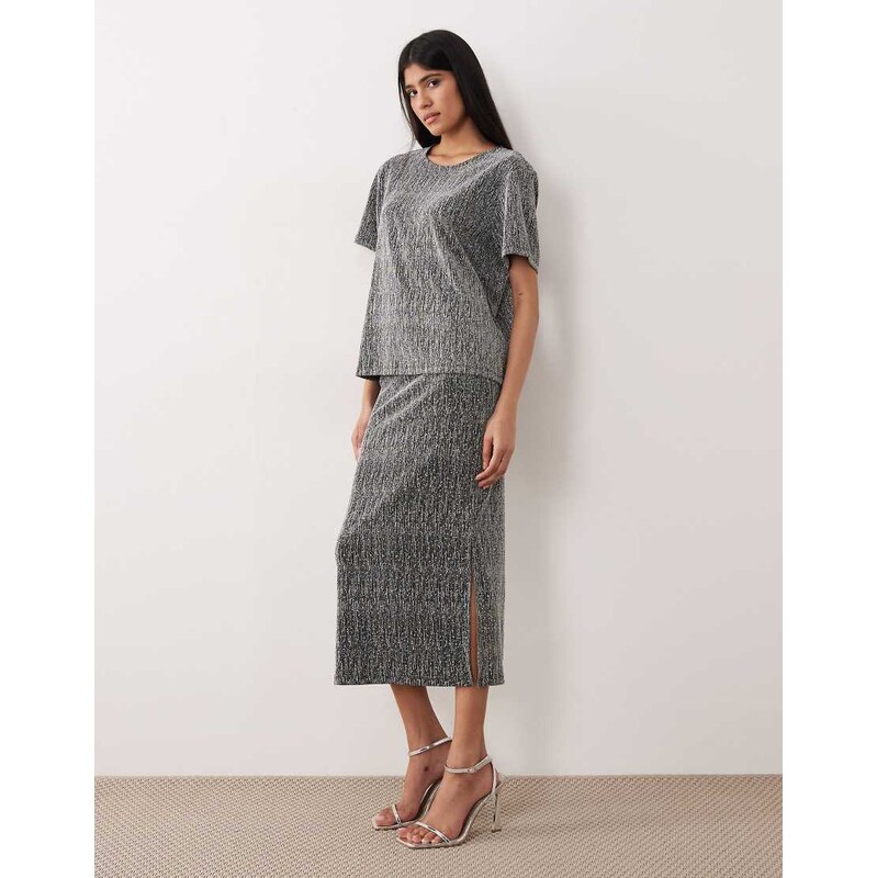 Vila glitter midi skirt co-ord in silver 110556327