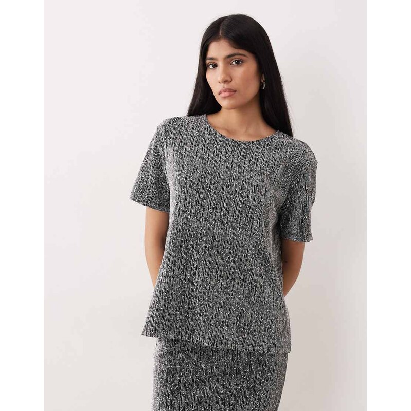 Vila glitter t-shirt co-ord in silver