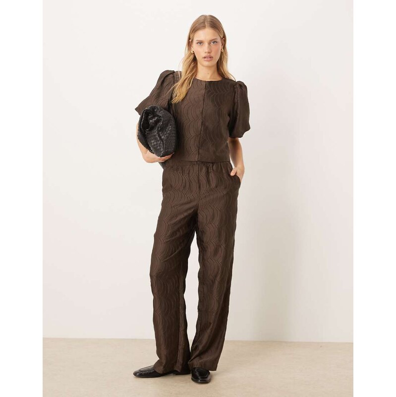 YAS premium texture high waist trousers co-ord in chocolate