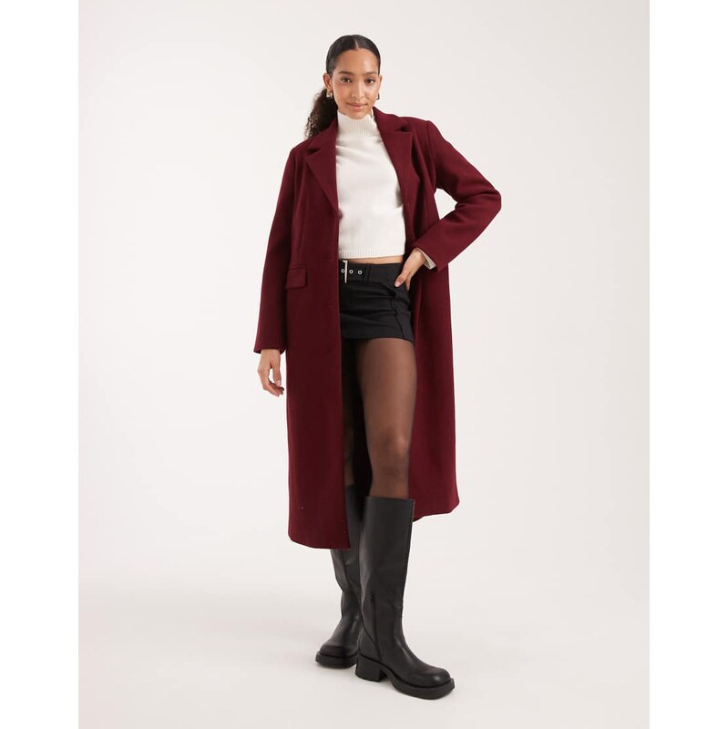 Pieces maxi formal coat in burgundy-Red 110556346
