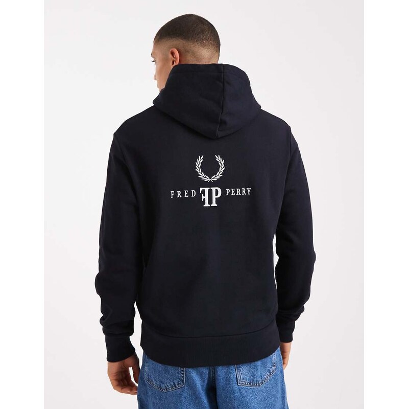 Fred Perry monogram hoodie in navy