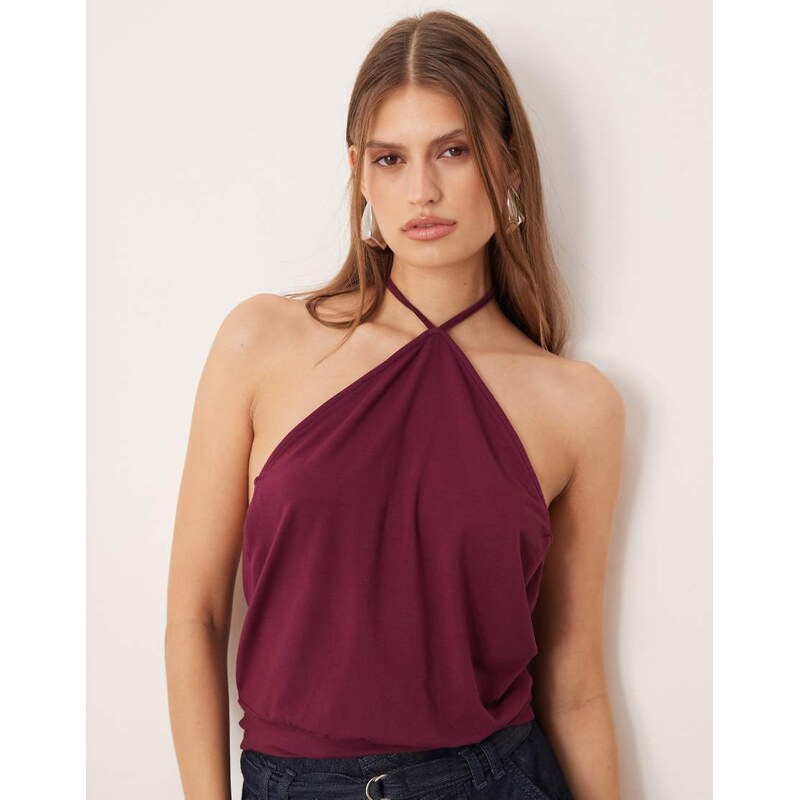 Motel dyilla halterneck slinky top in plum-Red 110556401