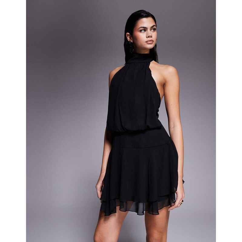 Fashionkilla exclusive chiffon halterneck foldover detail ruffle