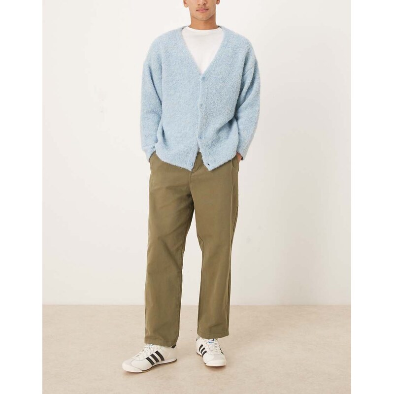 ASOS DESIGN relaxed tapered chinos in khaki with pleats-Green