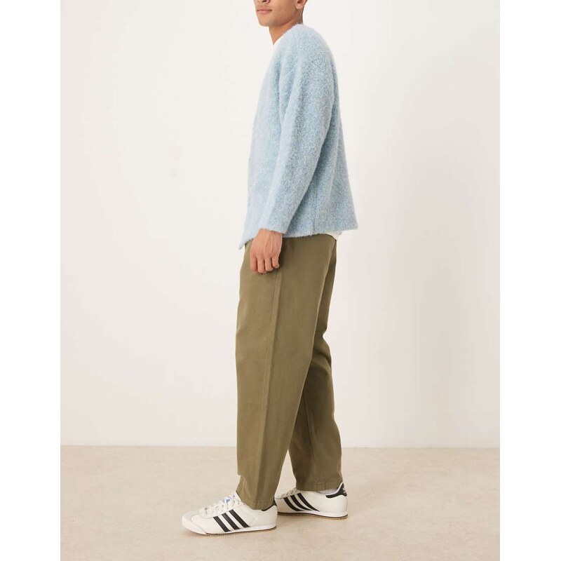 ASOS DESIGN relaxed tapered chinos in khaki with pleats-Green