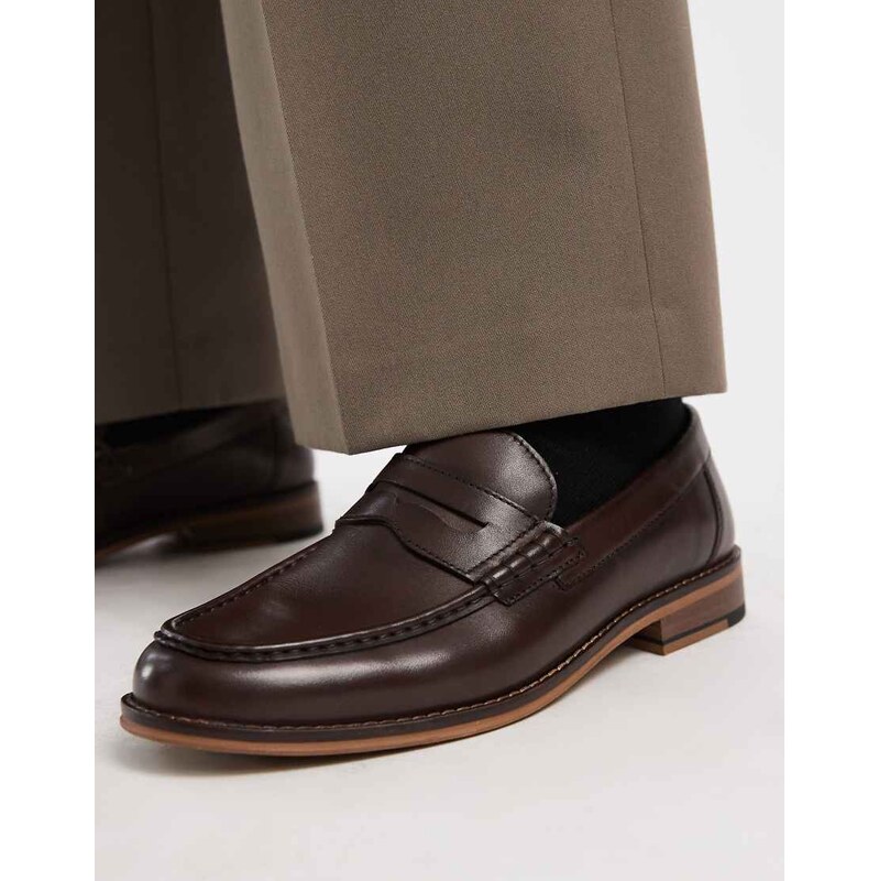 ASOS DESIGN penny loafers in brown leather