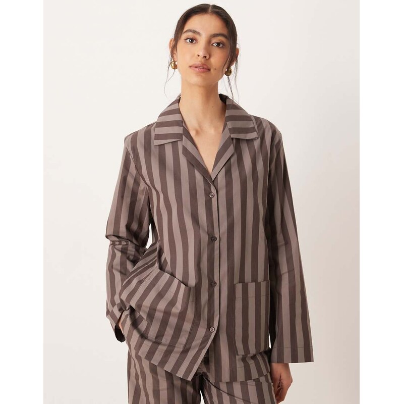 Mango pyjama shirt co-ord in brown stripe
