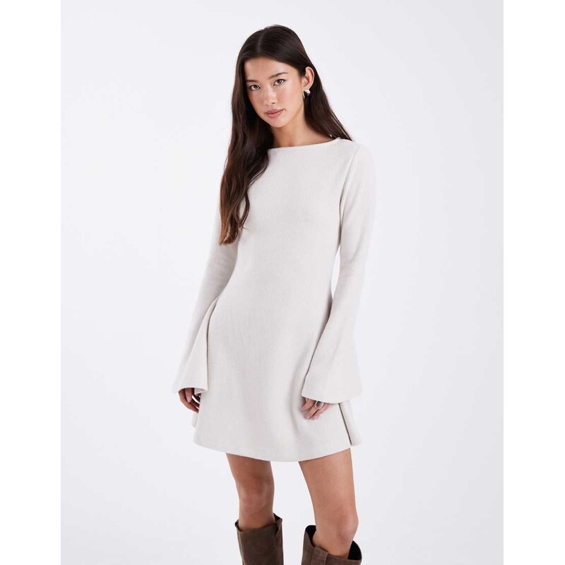 ASOS DESIGN super soft flute sleeve mini dress in cream-White