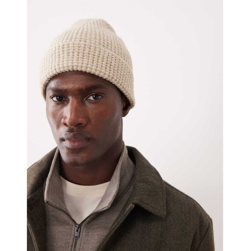 Abercrombie & Fitch textured knit beanie in beige-Grey 110556471
