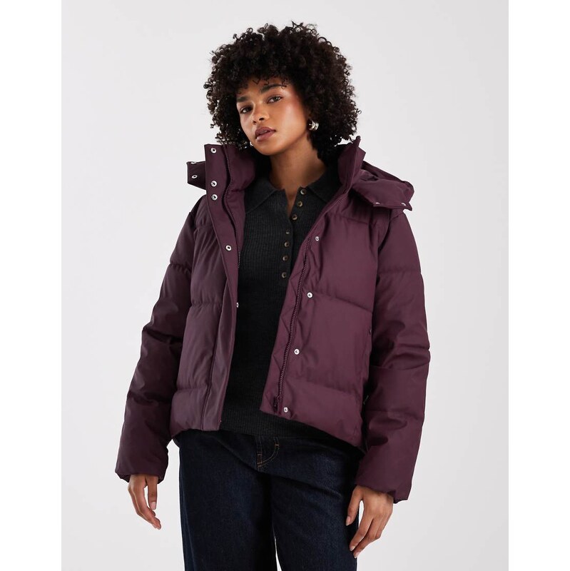 Vero Moda short coated padded jacket in burgundy-Red