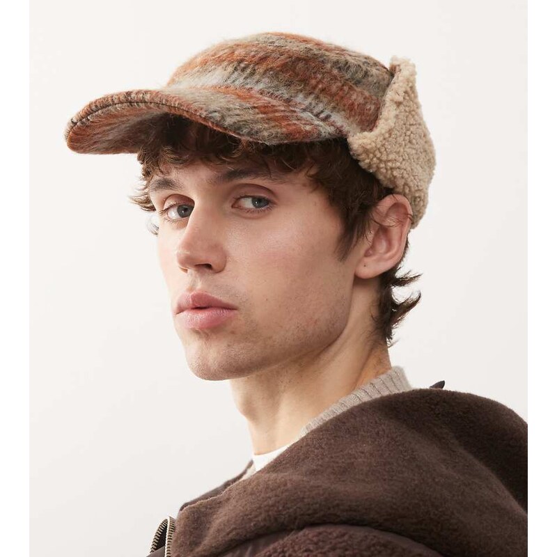 COLLUSION Unisex sherpa ear flap cap in multi 110556592