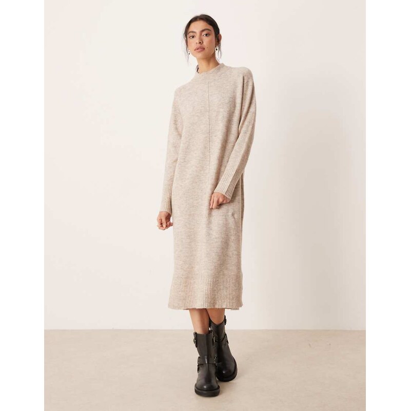 Vila seam fron knitted midi dress in natural melange-Neutral