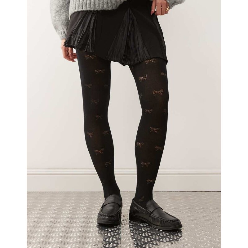 Pretty Polly bow pattern tights in black 110533962