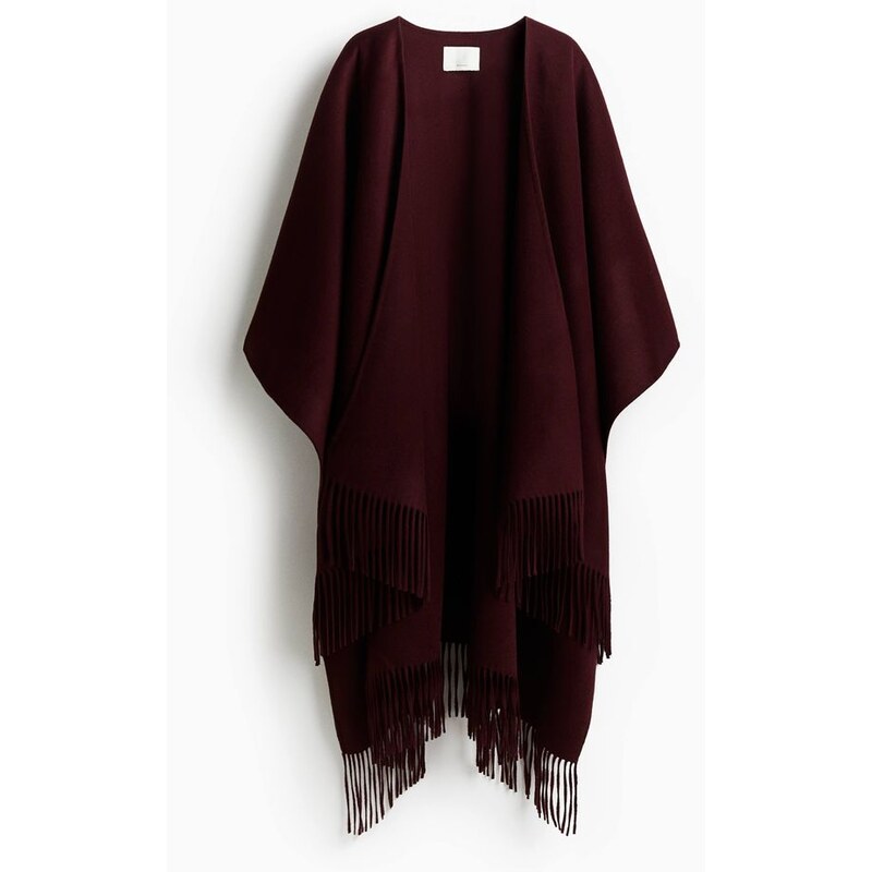 H&M - Ručně šitá pelerína z vlněné směsi - červená 108729616