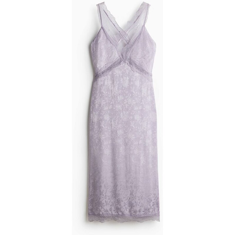 H&M - Šaty z žakárové tkaninys krajkovými vsadkami - Šeříková
