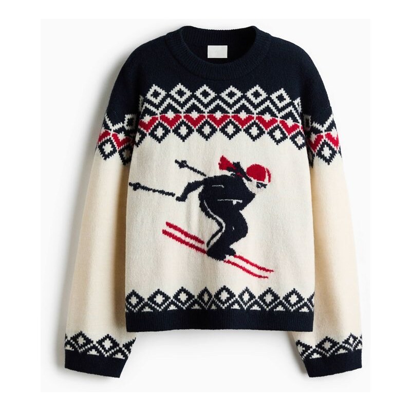 H&M - Svetr z žakárového úpletu - Bílá/Lyžař