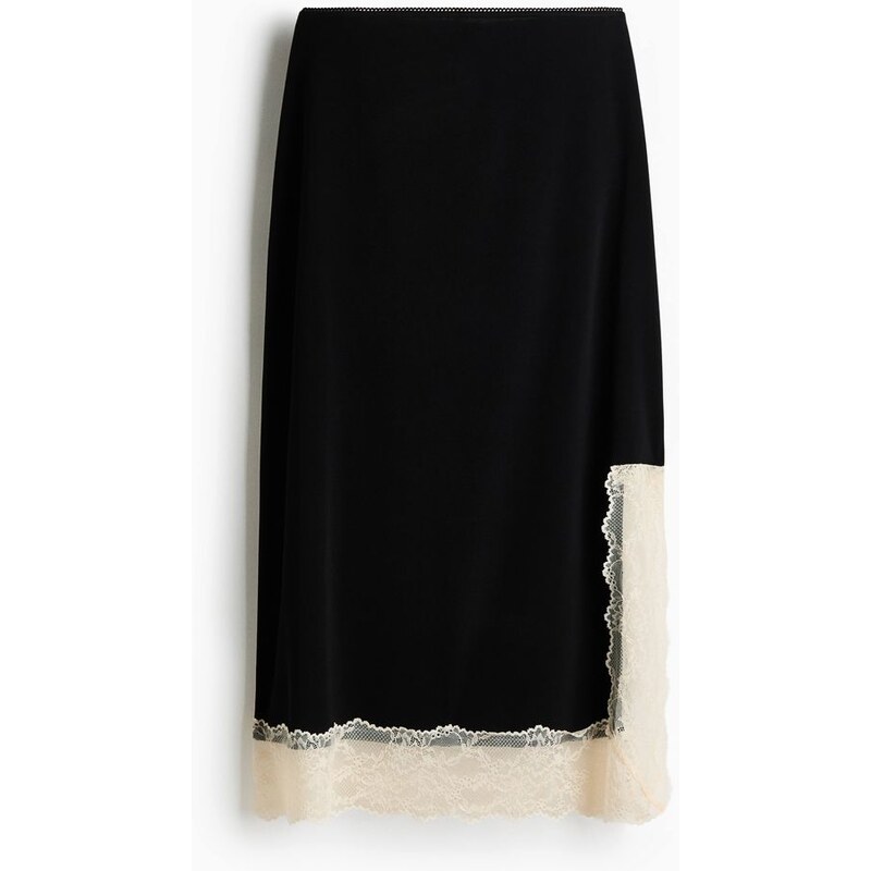 H&M - Sukně s krajkovým lemem - Černá/Krémová