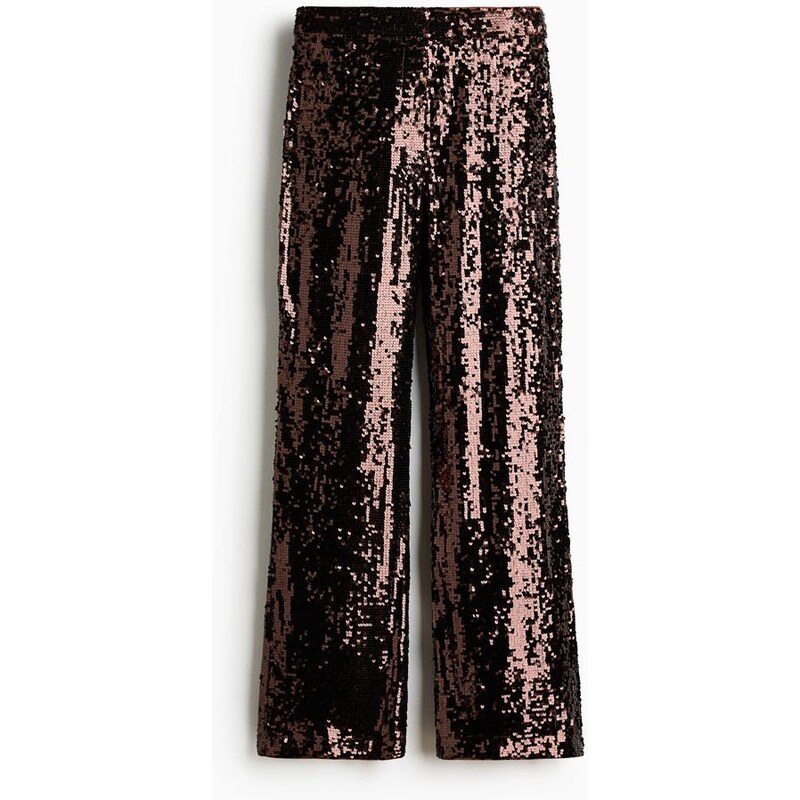 H&M - Flitrové kalhoty - Tmavě Hnědá