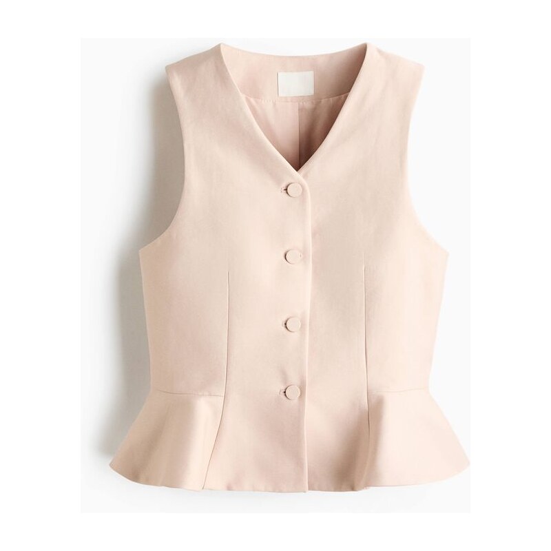 H&M - Vesta z žebrovaného úpletus dolním volánem - Světle Béžová