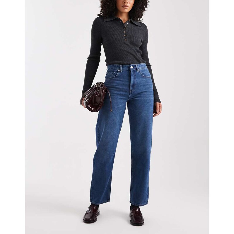 ONLY Robbie high waist straight leg jeans in mid blue