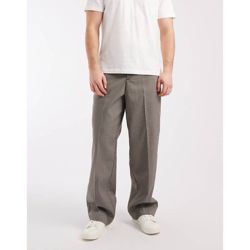 Jack & Jones Toby wide leg chino houndstooth trouser in grey