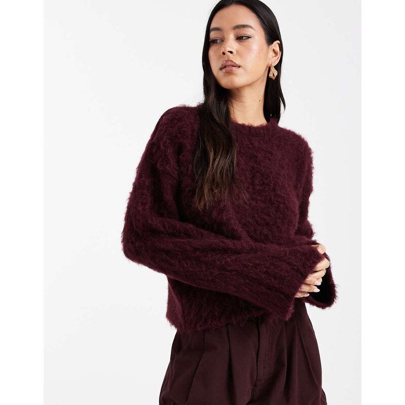 ASOS DESIGN brushed oversized knitted jumper with wool in plum