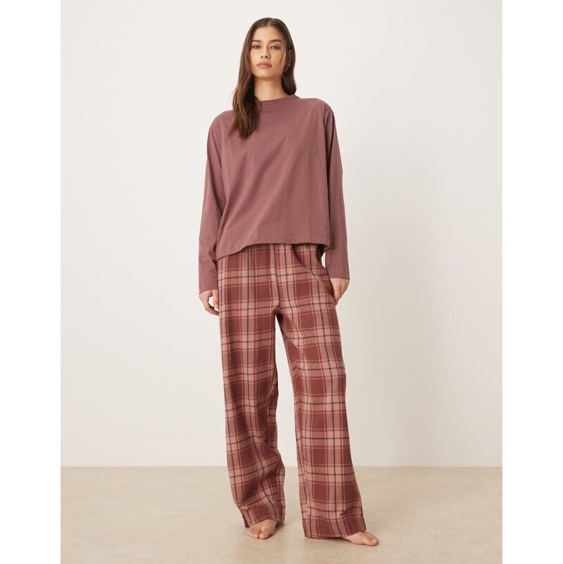 Mango 100% cotton flannel pyjama set in blush pink