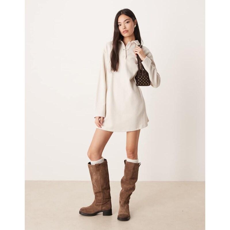 ASOS DESIGN supersoft rugby dress in cream-White 115519802