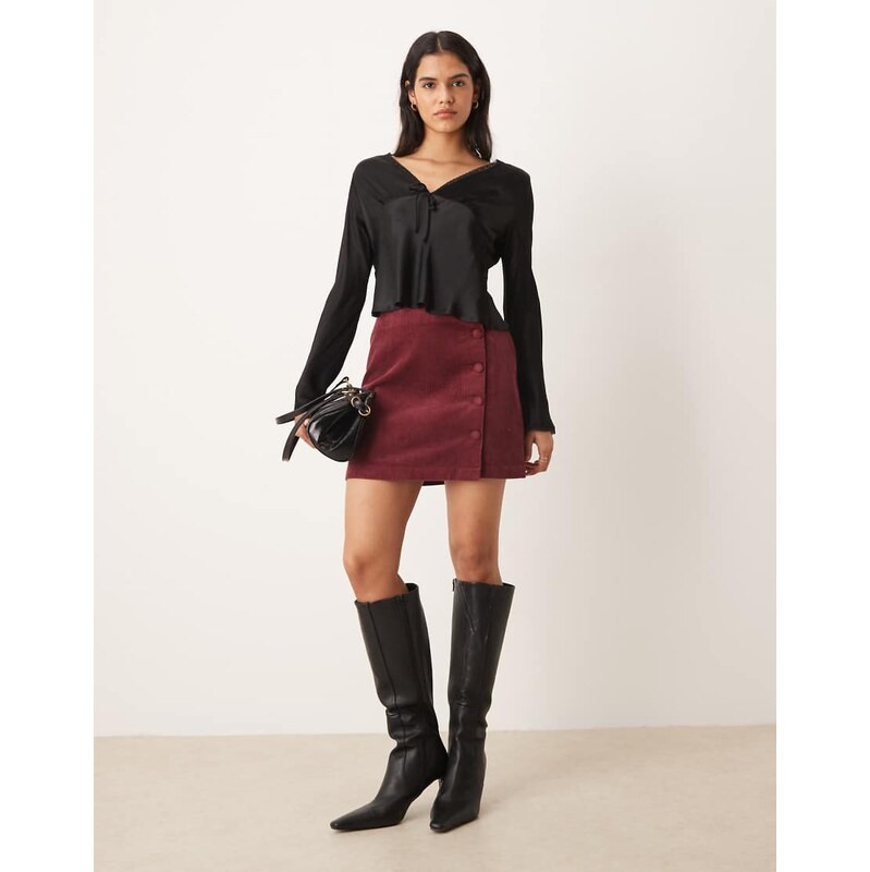 Nobodys Child Bingley cord wrap button front mini skirt in red