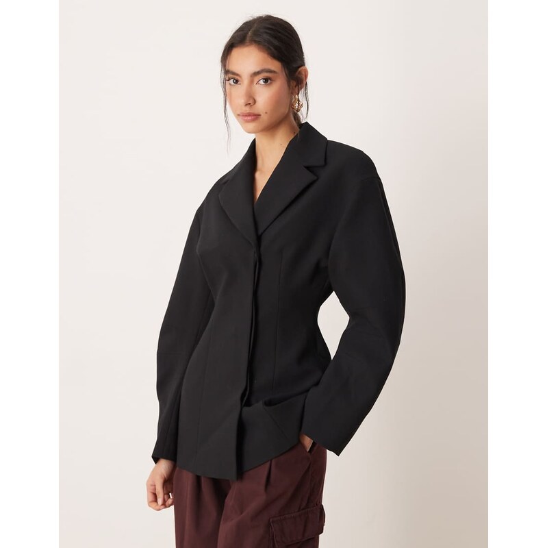 ASOS DESIGN tailored collar cinch waist jacket in black