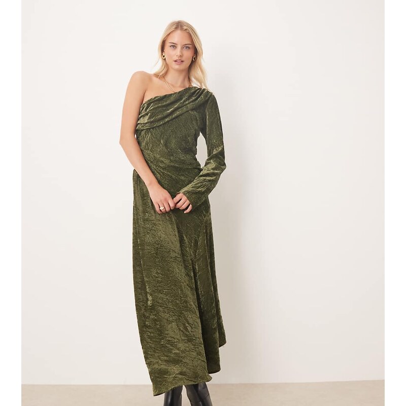 ASOS Tall ASOS DESIGN Tall velvet asymmetric draped maxi dress in 113262444
