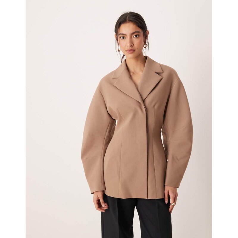 ASOS DESIGN tailored collar cinch waist jacket in mocha-Neutral
