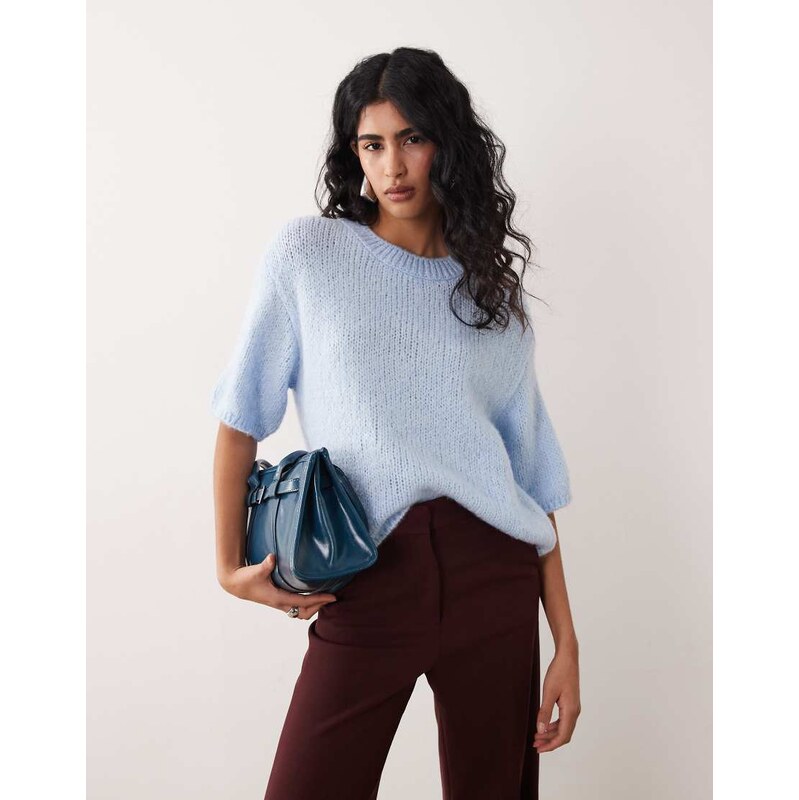JDY short sleeve knitted jumper in pastel blue 115517105