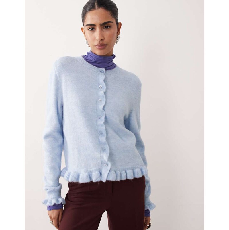 JDY frill details knitted cardigan in pale blue