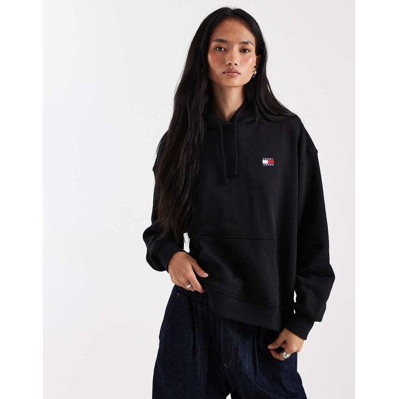 Tommy Jeans boxy badge hoodie in black