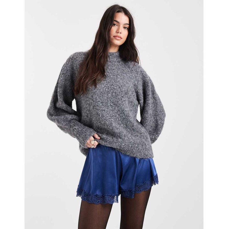 Miss Selfridge lace trim hot pant shorts-Navy 114866846
