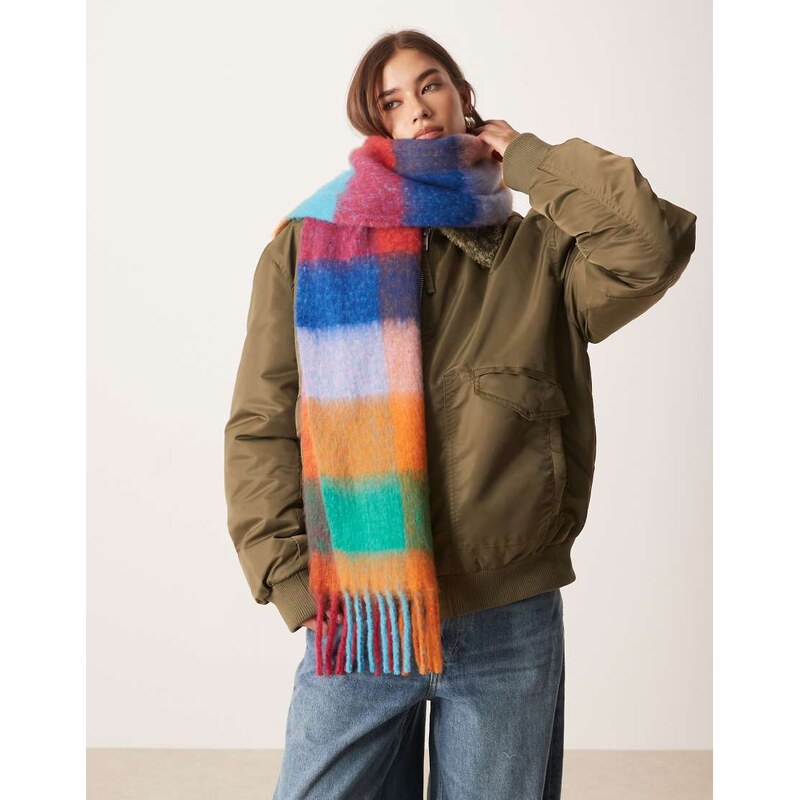 ASOS DESIGN woven scarf with oversized check design in multi 110591849
