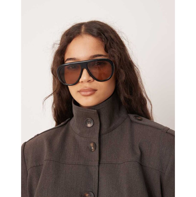 ASOS DESIGN aviator sunglasses with metal arms in black with