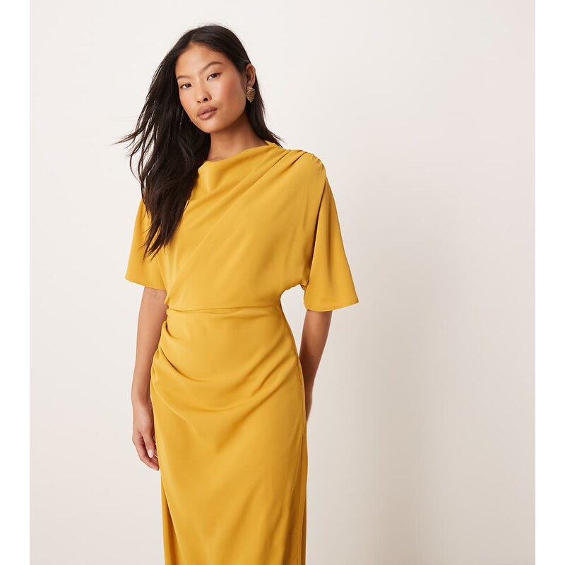 ASOS Petite ASOS DESIGN Petite drop shoulder draped slinky midi dress 110579083