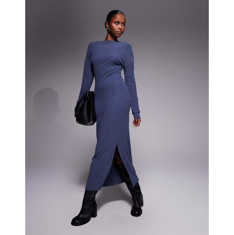 ASOS DESIGN slash neck dropped shoulder maxi in navy