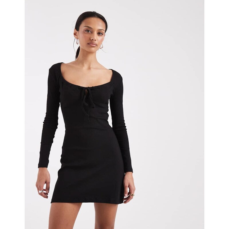 Brave Soul long sleeve jersey mini dress with tie front detail in 110639120