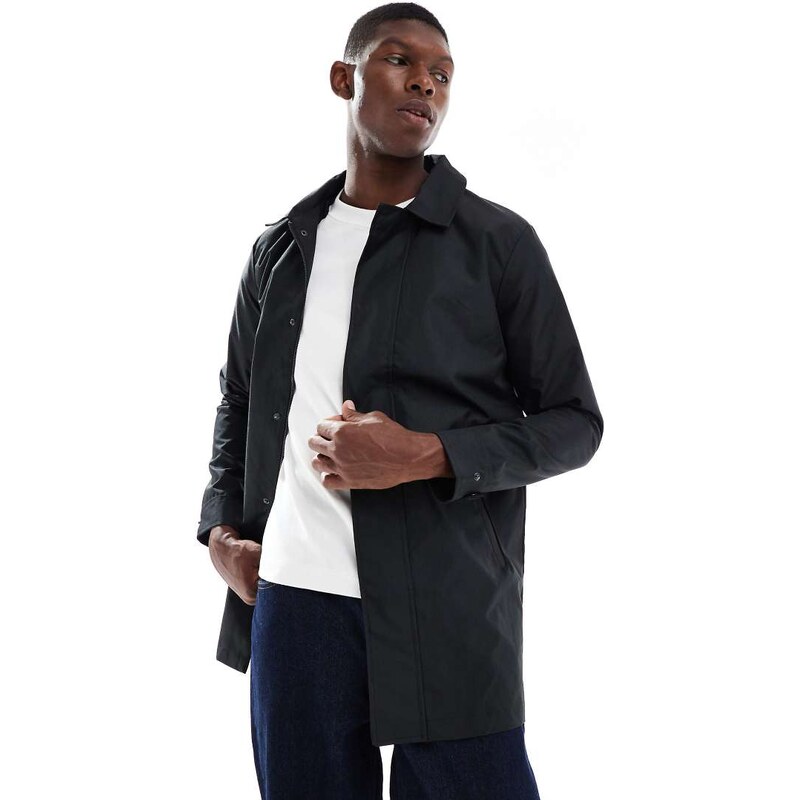 Brave Soul zip through collared mac in black 110670767