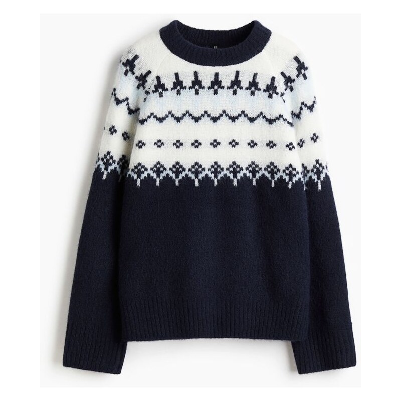 H&M - Svetr z žakárového úpletu - Námořnická Modř/Bílá