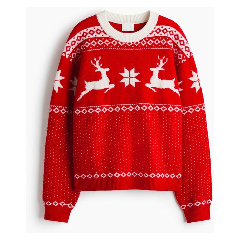 H&M - Oversized svetr z žakárového úpletu - Červená/Vzor