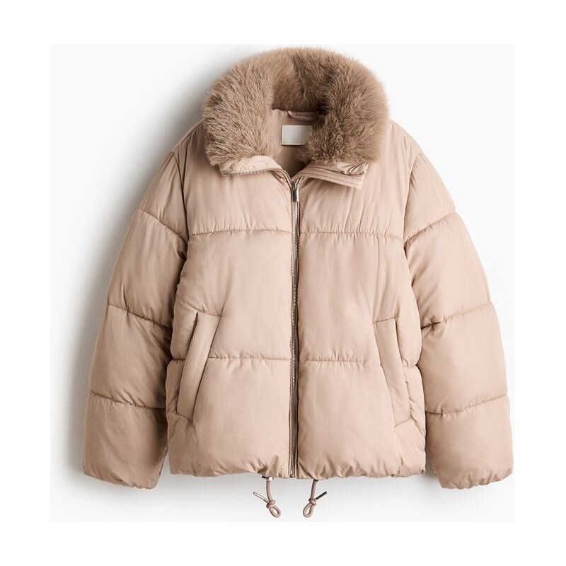 H&M - Oversized vatovaná bunda - Světlá Hnědošedá